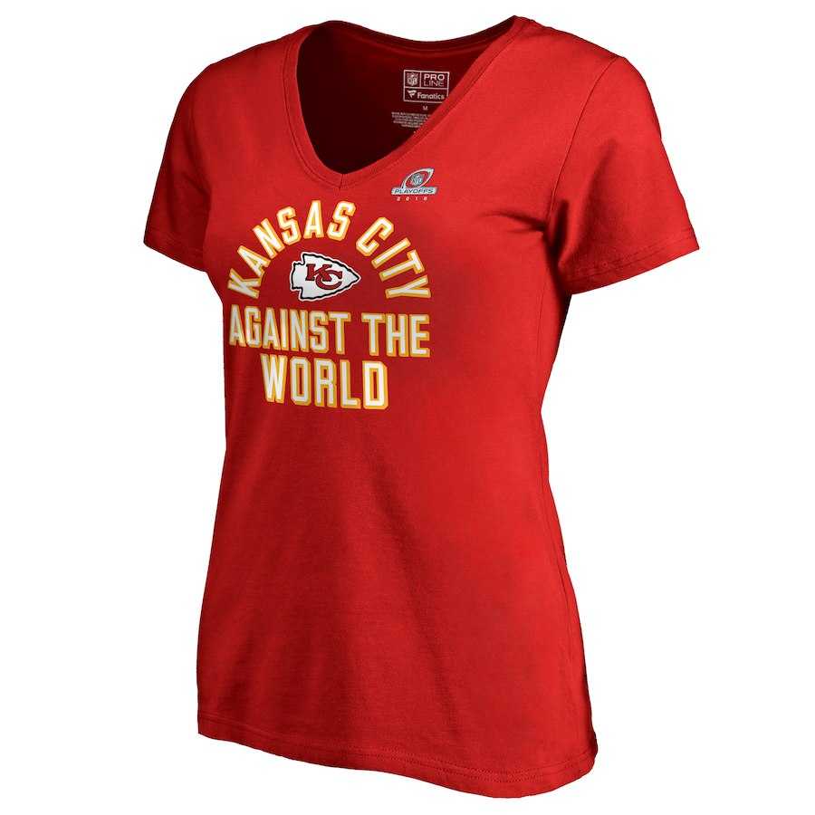 Women Chiefs Red 2018 NFL Playoffs Against The World T-Shirt,We sell and wholesale Women Chiefs Red 2018 NFL Playoffs Against The World T-Shirt on line form chian!